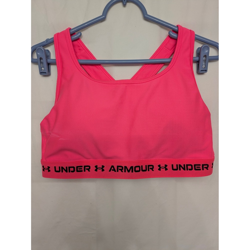Under Armour Sports Bra Women 1X Pink Crossback Logo Band Plus Size Athletic